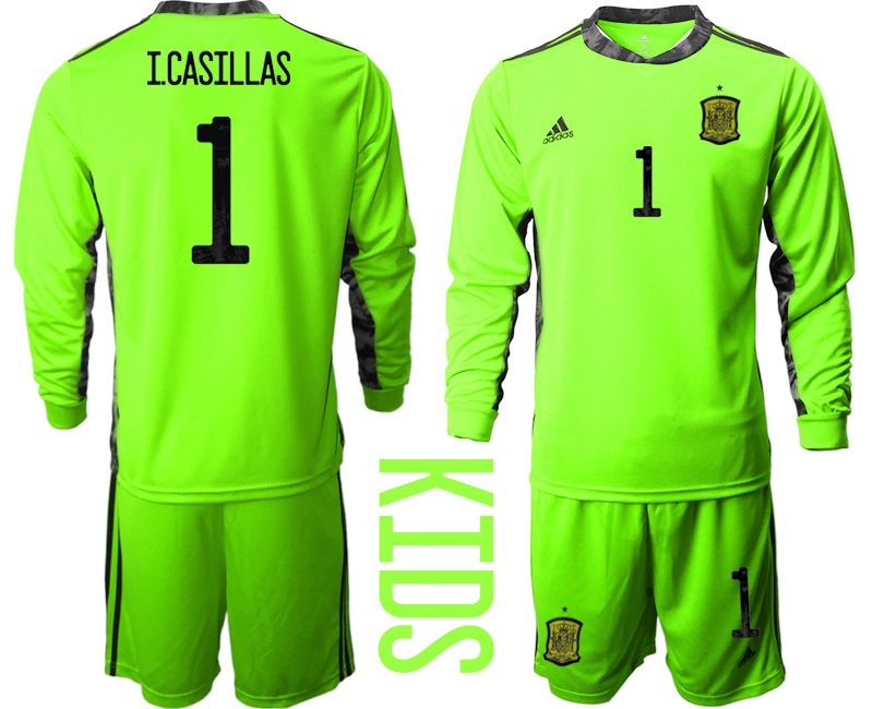 Youth 2021 World Cup National Spain fluorescent green goalkeeper long sleeve #1 Soccer Jerseys->spain jersey->Soccer Country Jersey